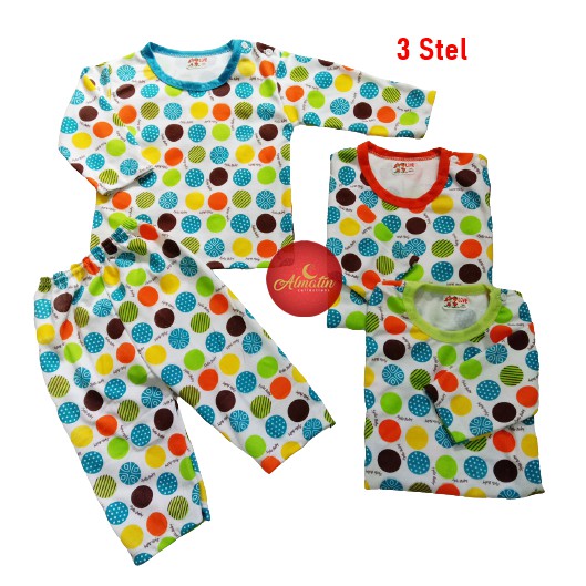 3 Stel Setelan Baju Bayi Piyama Bayi Panjang / Baju Panjang Kancing Pundak