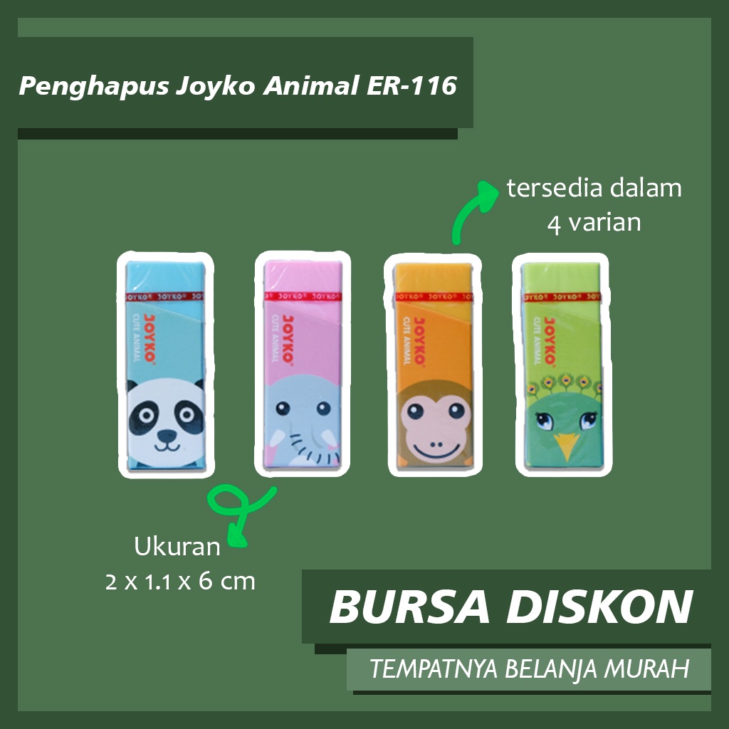 

Penghapus Joyko Animal ER-116 Panda Gajah Monyet Merak setip stip Eraser hapusan pensil penghapus