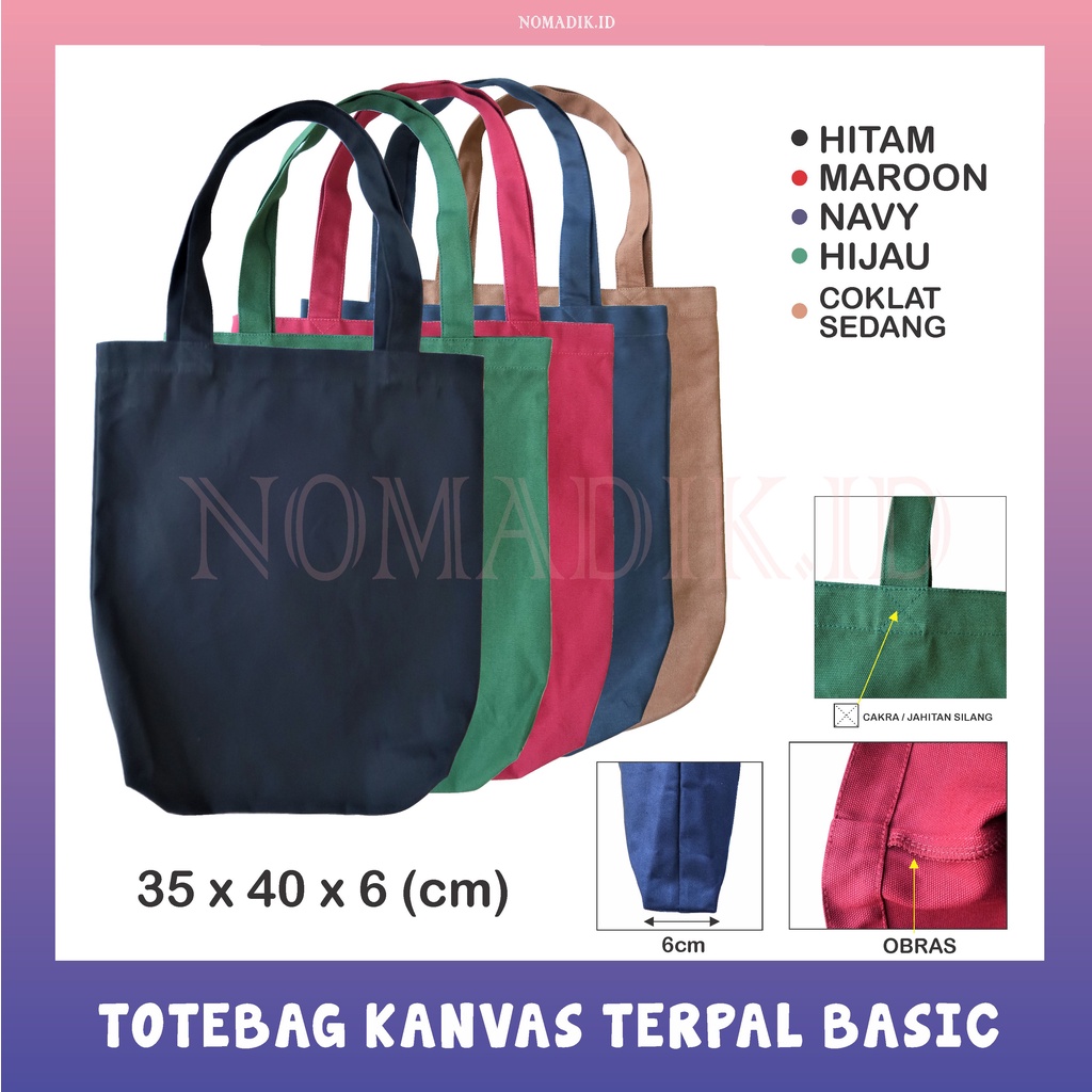 Tas Totebag Kanvas Terpal Polos 35 x 40 x 6 cm Tebal