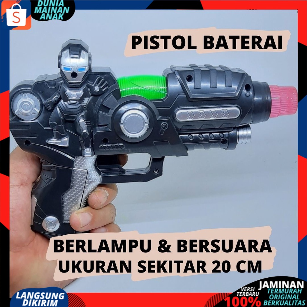 PROMO Mainan Anak Pistol Laser Baterai LED / Mainan Tembak Tembakan Nyala Lampu Dan Musik