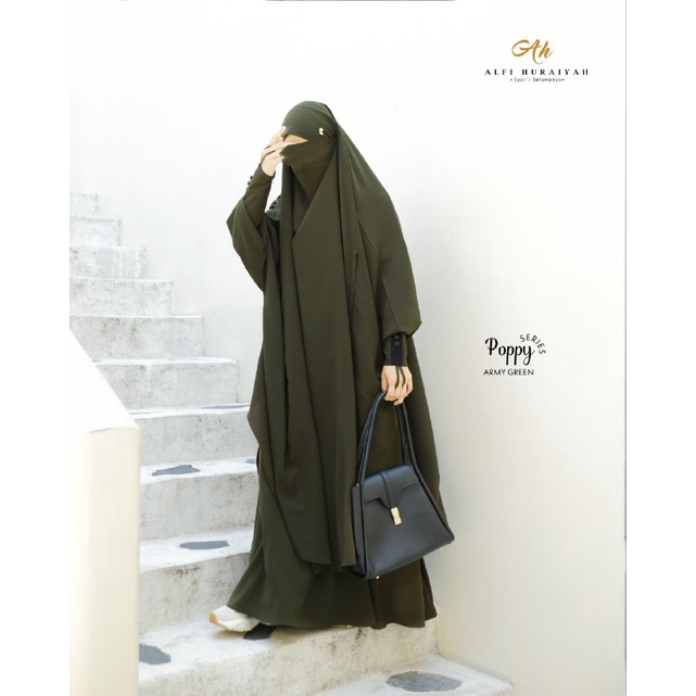 Gamis Kutung Set French Khimar Poppy Series By Alfi Huraiyah