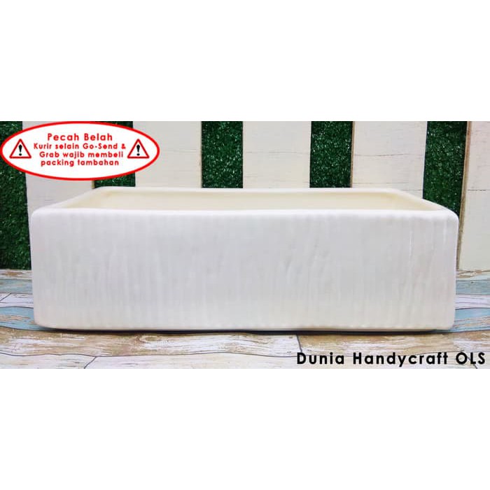 Vas / Pot Bunga Keramik Persegi Panjang Lurik Kecil