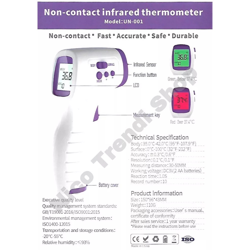 Thermometer Gun Infrared Termurah, Termometer Suhu Badan