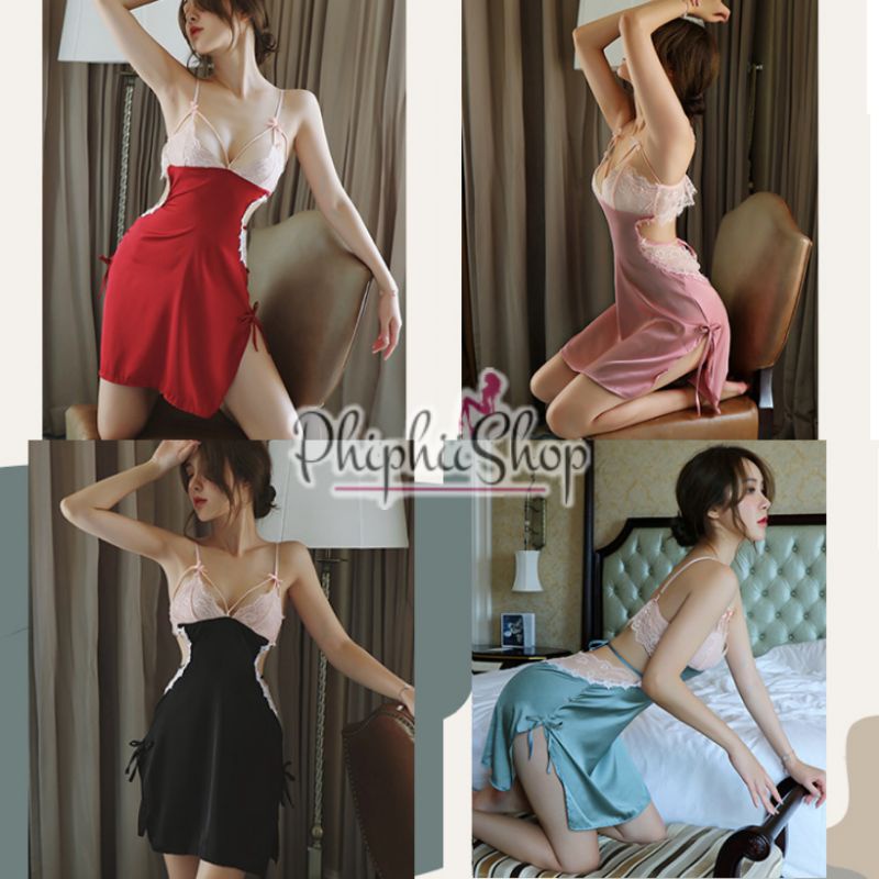 PREMIUM Lingerie Dress Seksi Bahan Satin Renda Brokat Tali Belakang