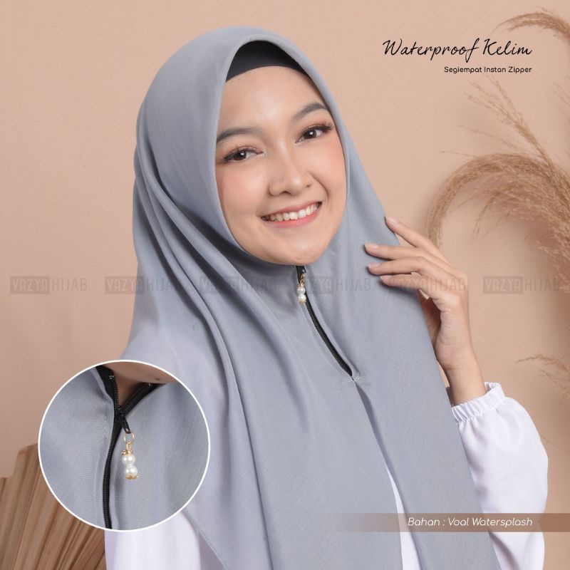 Hijab Segiempat Instan Zipper Waterproof Kelim