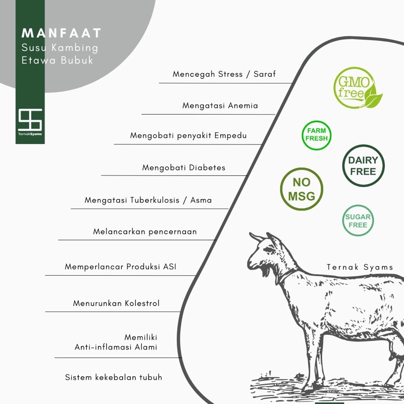 500GR Premium Susu Kambing Etawa Bubuk Syams 500 gram Pure Murni Alami Organik Pasteurisasi tanpa campuran gula Original Mentah Kiloan Natural Asli