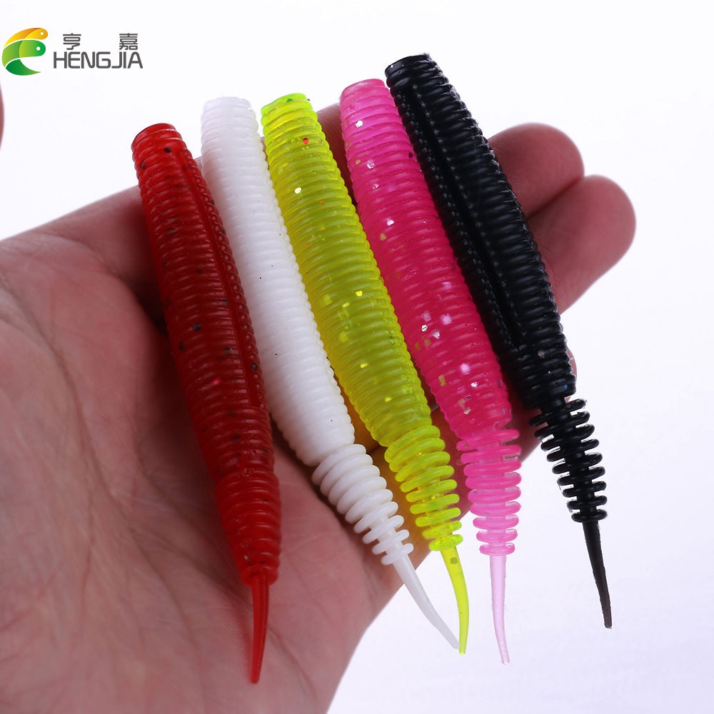 HENGJIA 5PCS/Bag Soft Bait 100mm 7g Worm Swimbaits pvc Silicone Fishing Lure Artificial Bait Single Tail