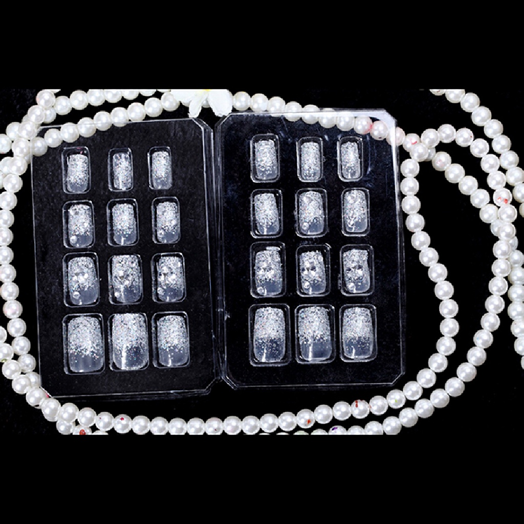 (infiniteforce.id) 24pcs / Set Kuku Palsu Akrilik UV Gel Warna Silver / Putih Untuk Nail Art