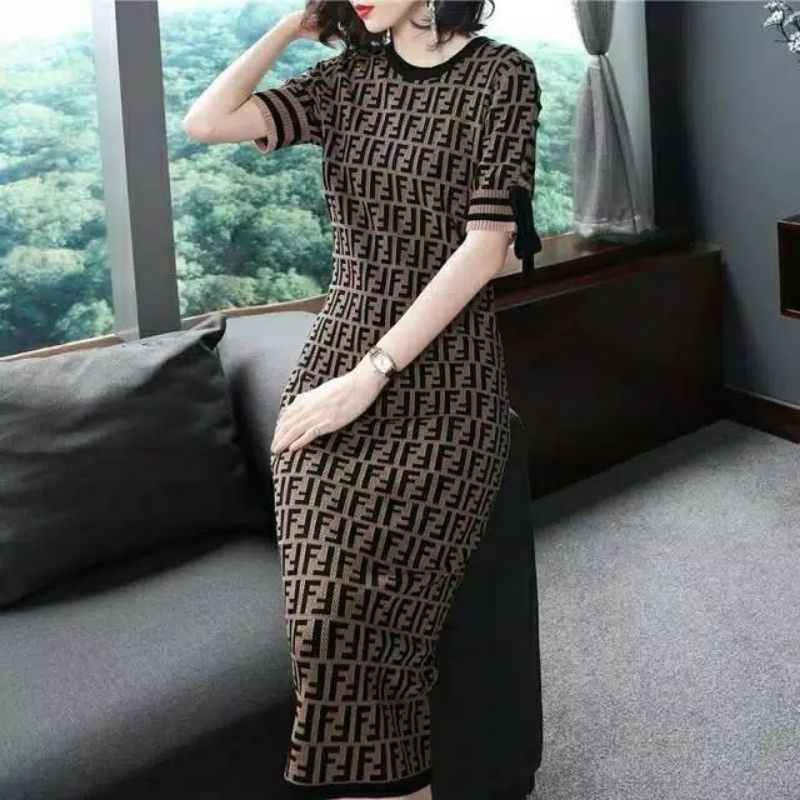 MDLV ~ 2910 FENDY DRESS // DRESS PREMIUM RAJUT TEBAL // LONG DRESS BODYCON // FASHION IMPORT WANITA