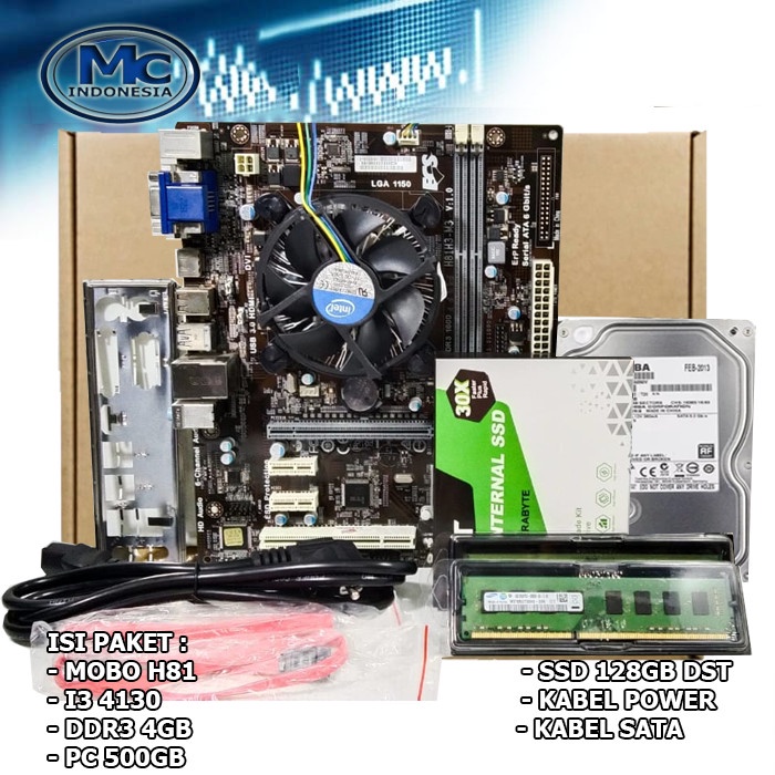 Mainboard Mobo 1150 Paket lengkap rakitan tanpa casing H81 i3 Haswell