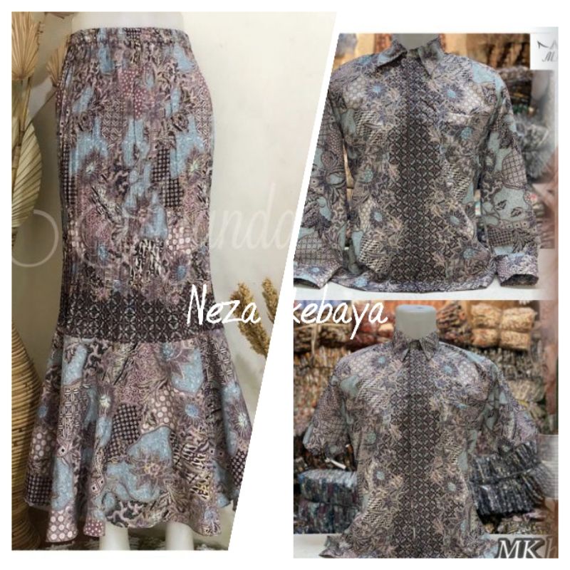 couple rok duyung batik dengan kemeja//rok batik allsize//kemeja batik panjang