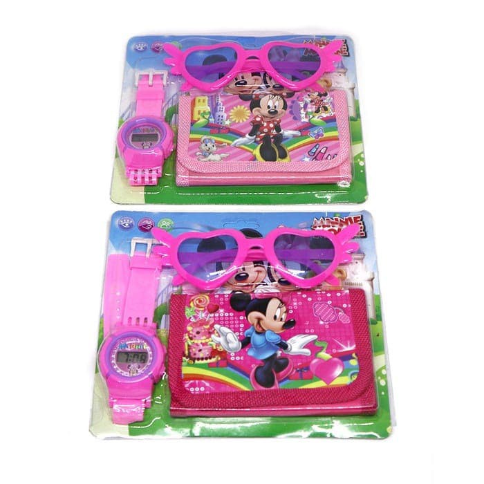 Super Promo! JAM TANGAN ANAK SET DOMPET KACAMATA MINNIE MOUSE DIGITAL MURAH Murah!