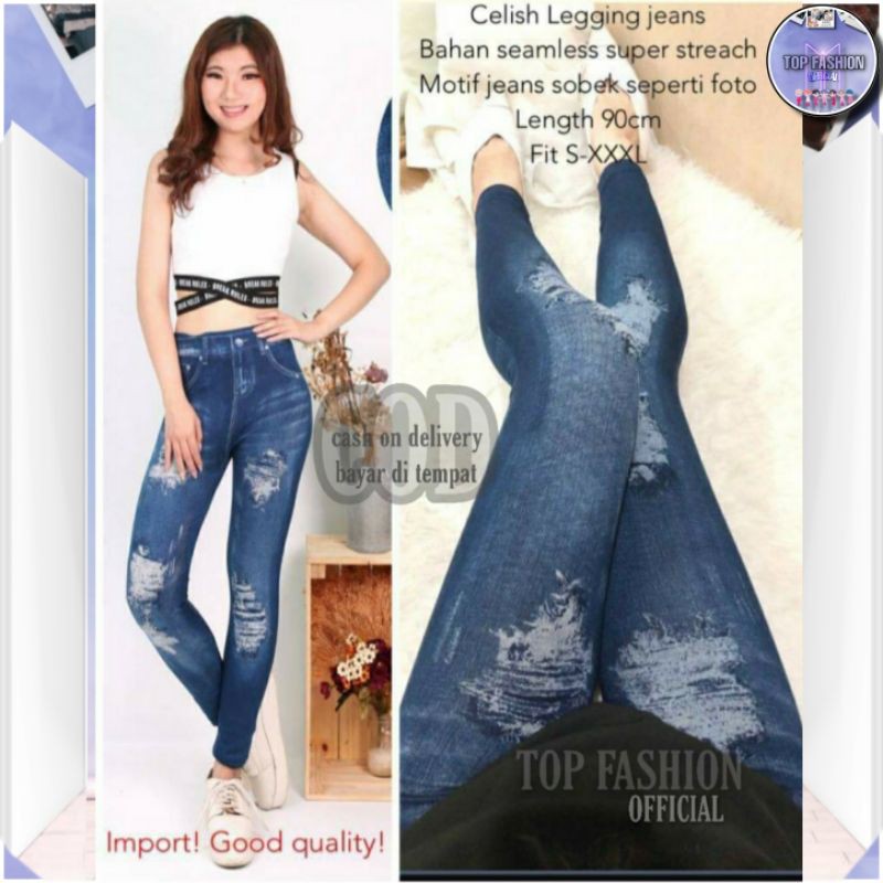 Legging Jeans Import Motif Sobek