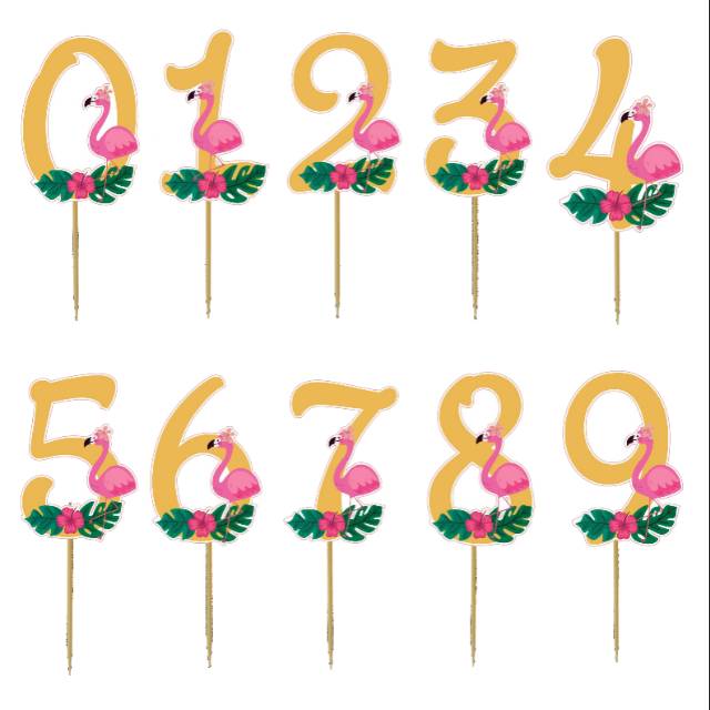 Topper Cake/cupcake, Hiasan Kue Ulang Tahun, Motif <br />flamingo Angka