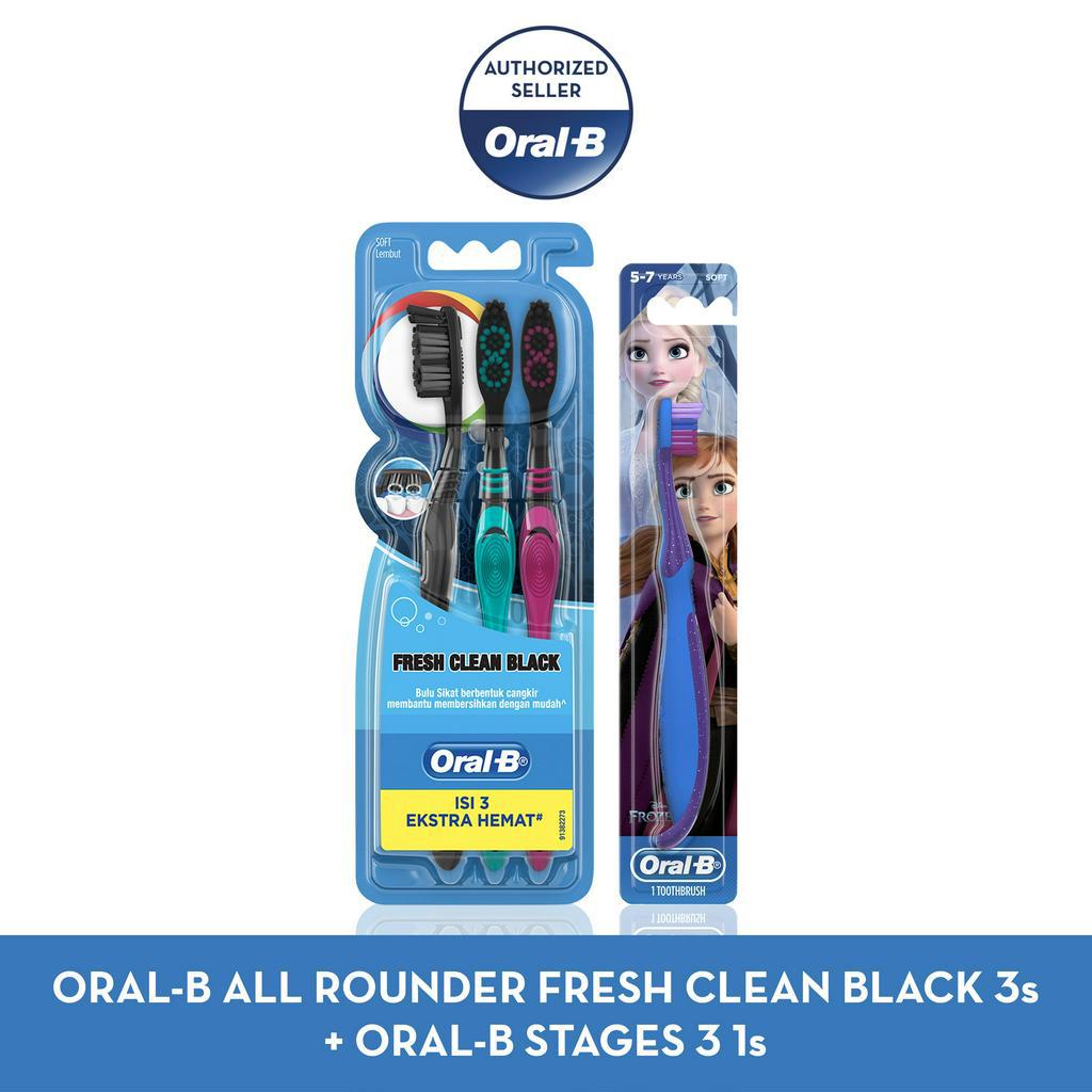 Oral B Paket Adult x Kids : All Rounder Fresh Clean Black 3s + Stages 3