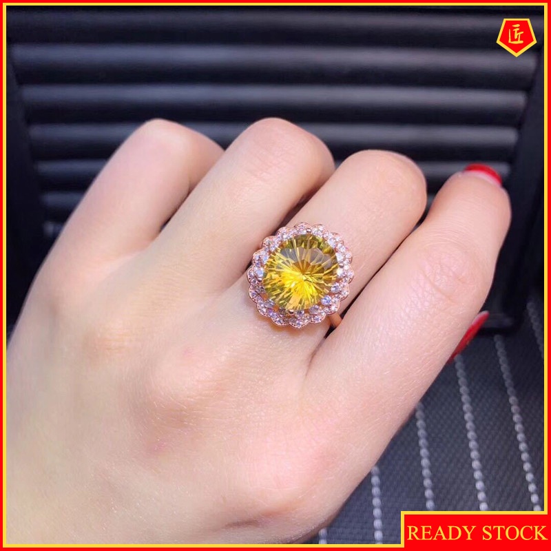 [Ready Stock]Exaggerated and Personalized Inlaid Citrine Open Ring