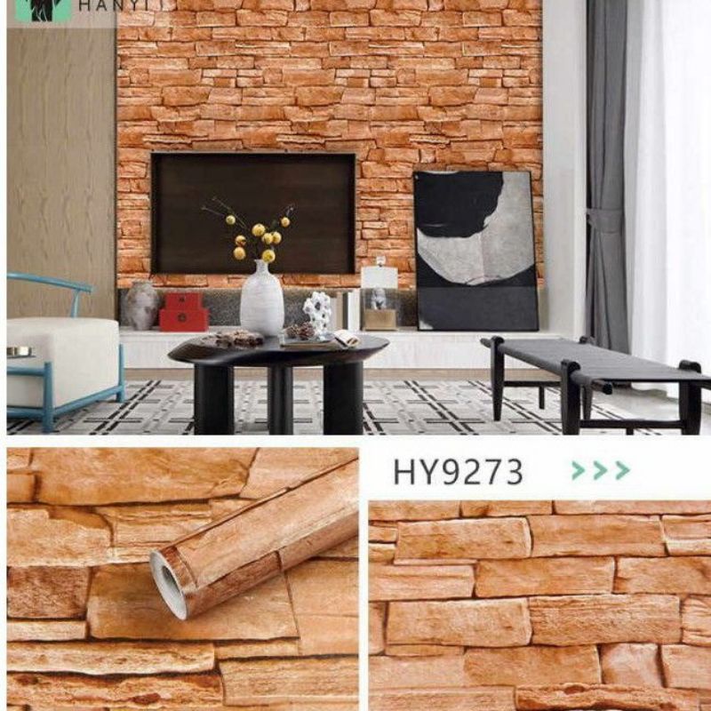 Wallpaper Dinding Sticker Dinding Batu Alam Coklat Natural 3D Ruang Tamu