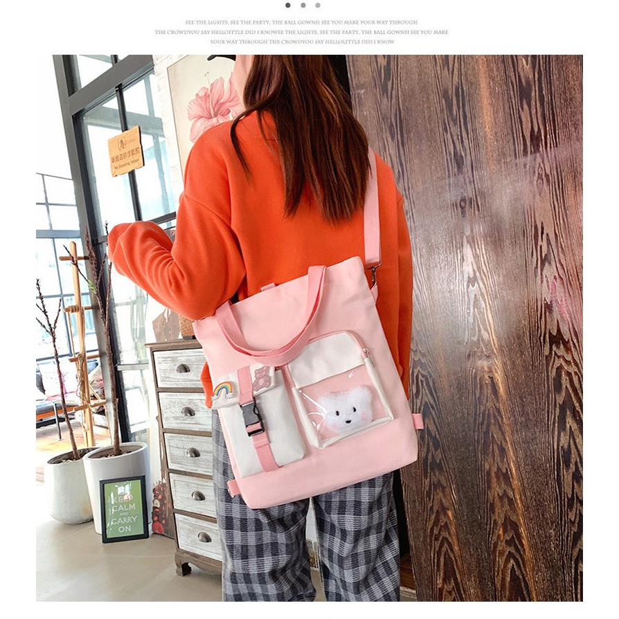 TC-62 tas canvas ransel selempang wanita 2 in 1 import korea jepang