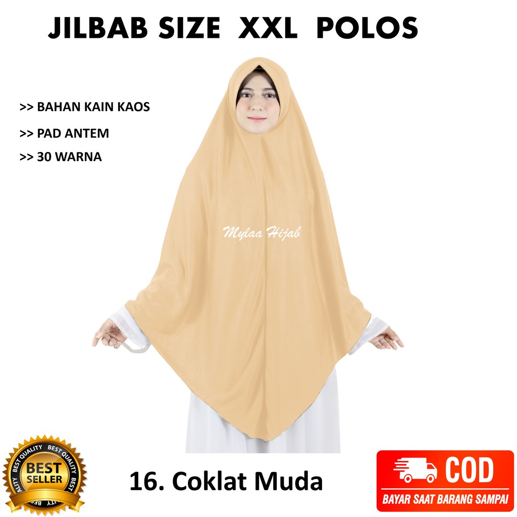 Jilbab instan NON SERUT Size XXL Pad Antem Bahan Kaos PE murah XXL-03 HARGA GROSIR TERMURAH.-16. COKLAT MUDA