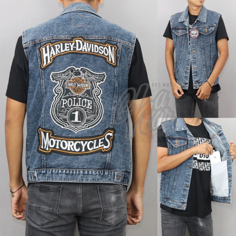 Jaket Jeans Rompi Sandwash Bikers /Jaket Denim HarleyDavidson Motorcycles Pria dan Wanita