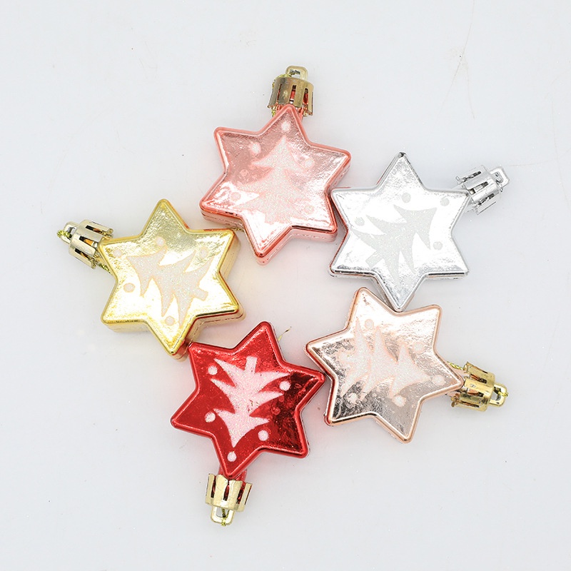 5pcs / Kotak Liontin Gantung Bentuk Bintang Pentagram 3D Warna-Warni Untuk Dekorasi Pohon Natal