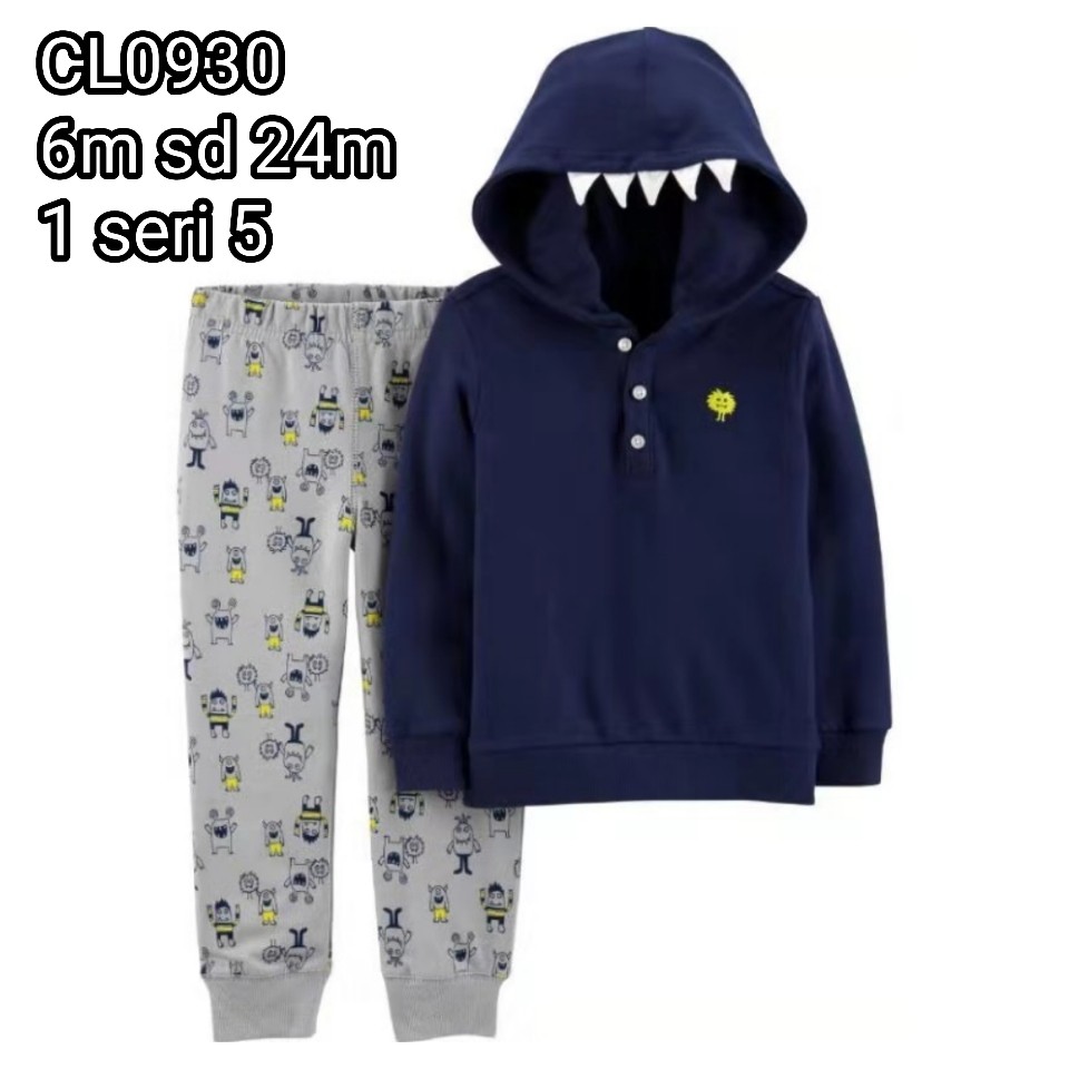 setelan switer bayi 2in1 catell love monster baby boys/girl cl930