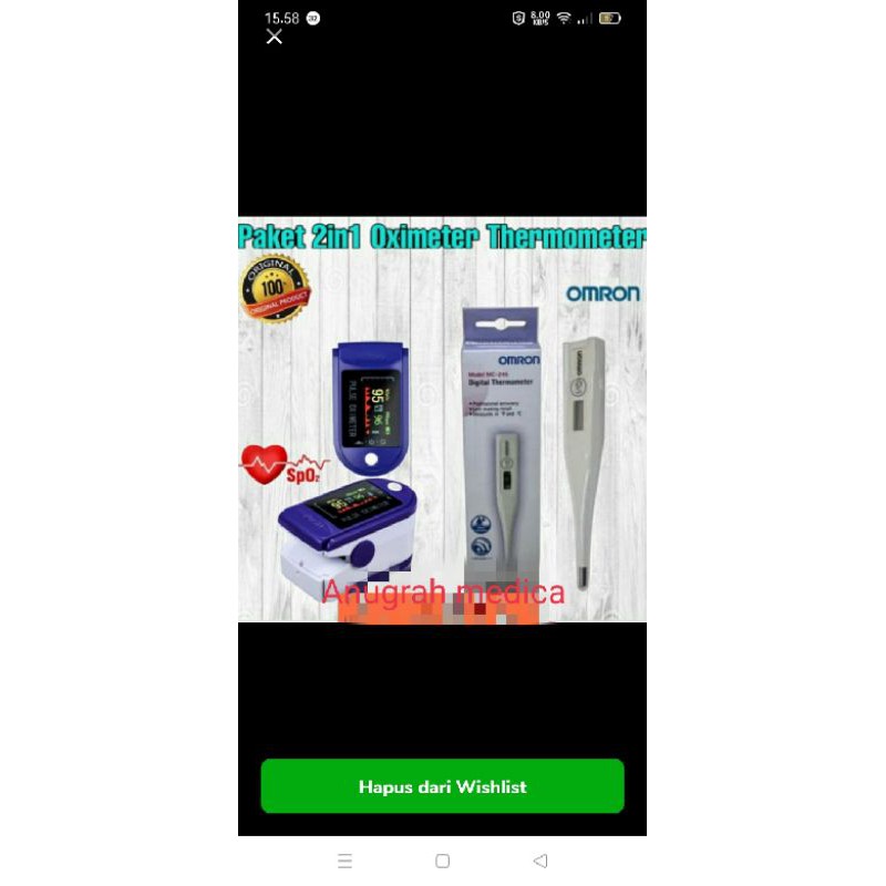 Paket 2 in 1 Oximeter Pulse Termometer Omron MC245 Original- Putih - Biru
