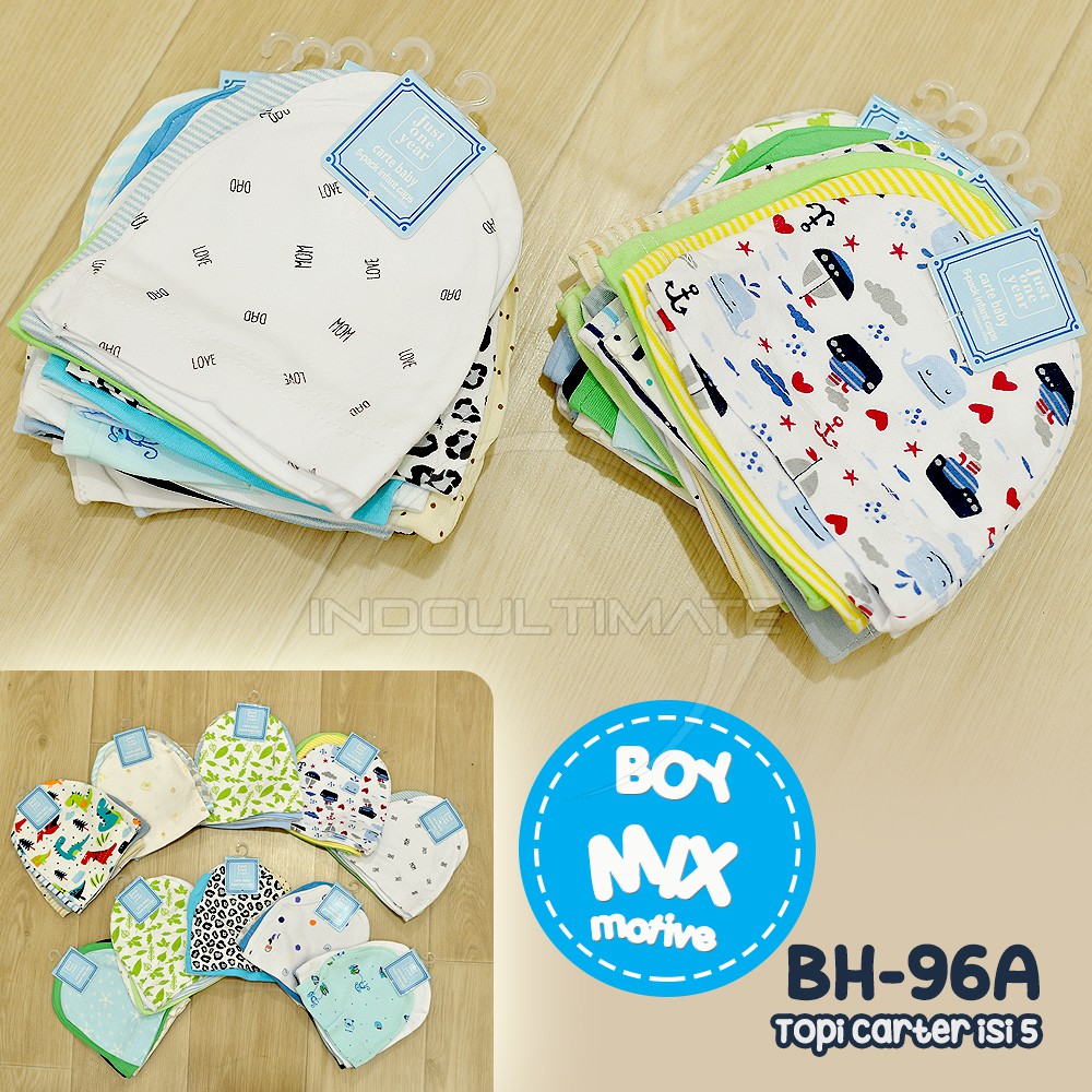 Topi Kupluk Bayi 5in1 100% COTTON BH-96A Topi Bayi isi 5 Pcs Baby Hat New Born Pelindung Kepala Bayi