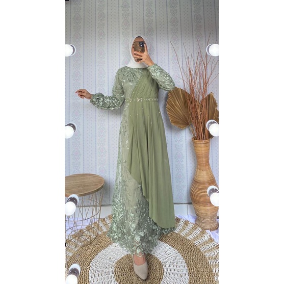 AK - GAMIS CAMILLA 2 GAMIS BUSUI TILE FULL BRUKAT MUTIARA GAMIS PESTA DRESS PESTA GAMIS MODERN GAMIS