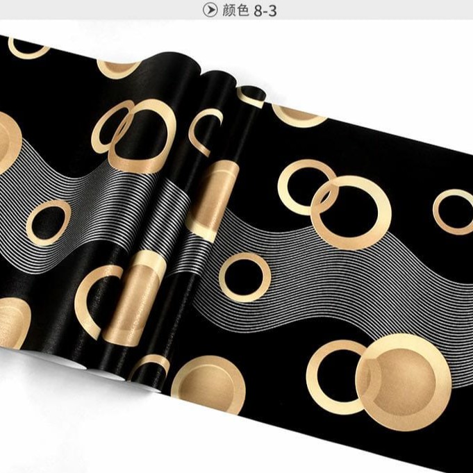 Wallpaper Sticker Polkadot Ulir Hitam Gold