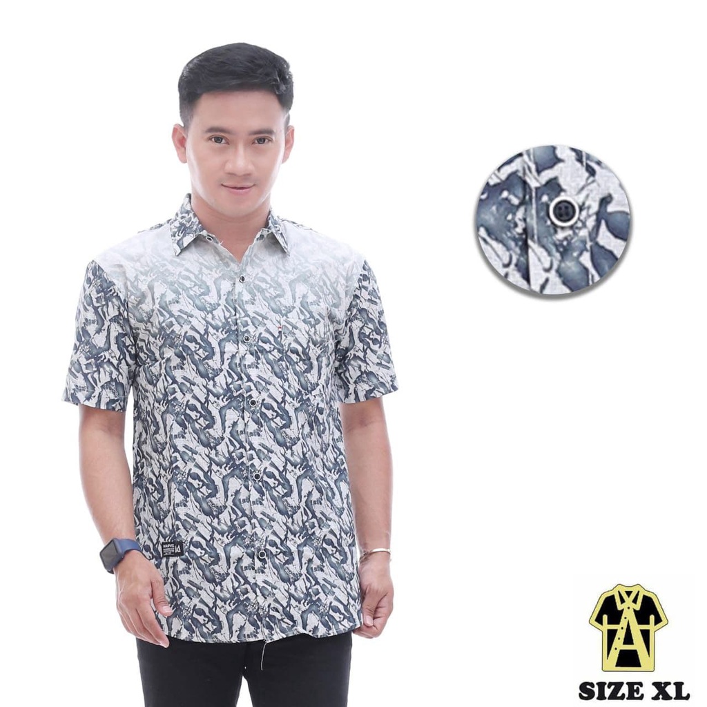 Kemeja Surfing Pria Santai Lengan Pendek Cowok Premium Distro Katun Print Motif Kemeja Pantai