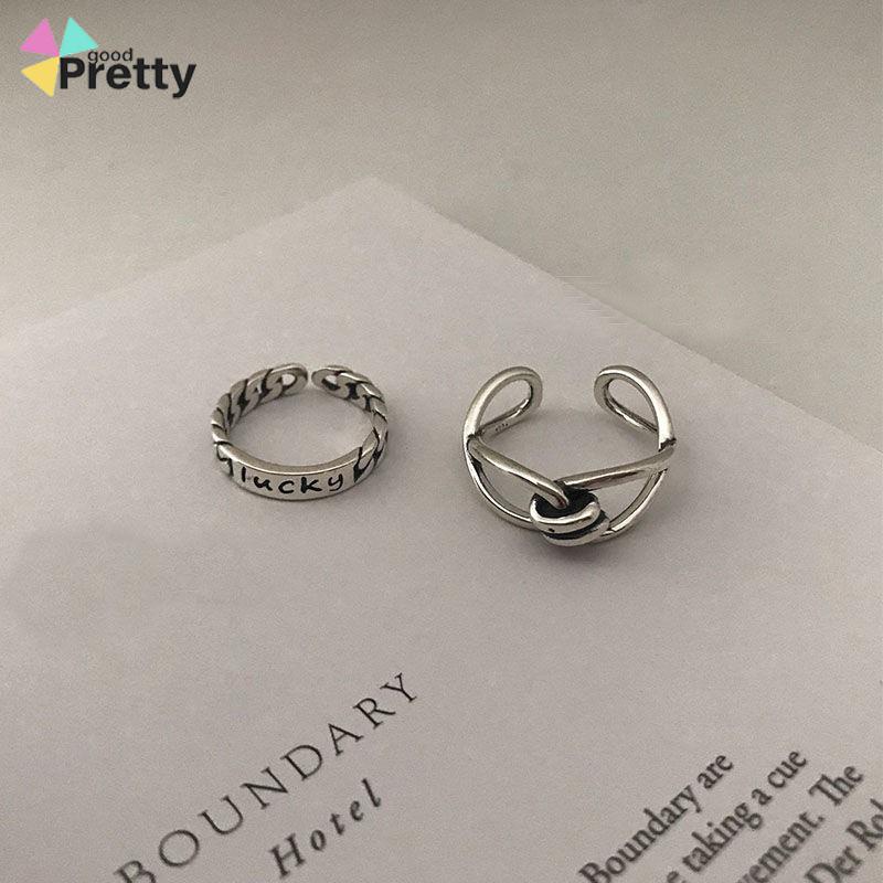 2Pcs Korea Fashion Terbuka Cincin Kepribadian Tren Indeks Cincin Gaya Punk Wanita Perhiasan Minoritas Minimalis Hadiah - PD