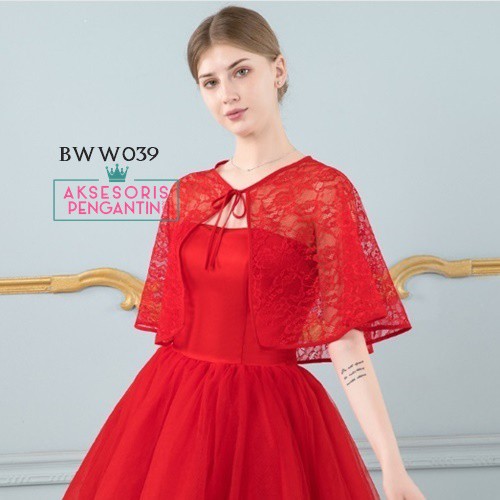 [READY STOCK] OUTER WANITA LACE BOLERO PENGANTIN RENDA MERAH BWW039