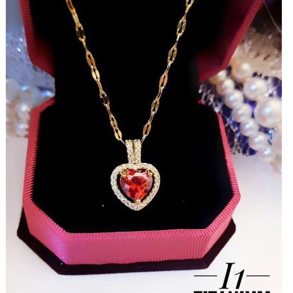 Titanium Kalung motif Love Merah terlaris 001M