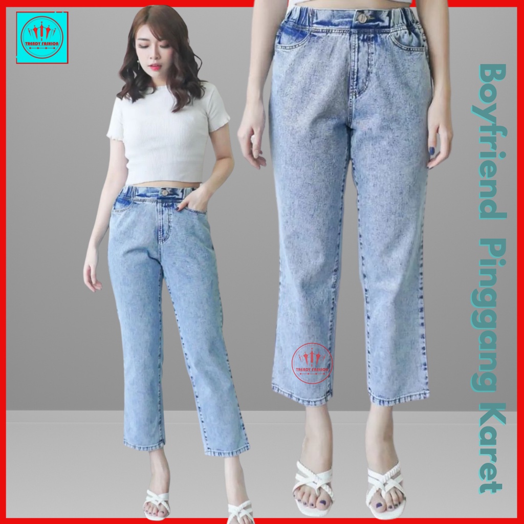 Vivo celana panjang jeans Boyfriend wanita BF pinggang  karet jumbo/besar remaja/dewasa terbaru