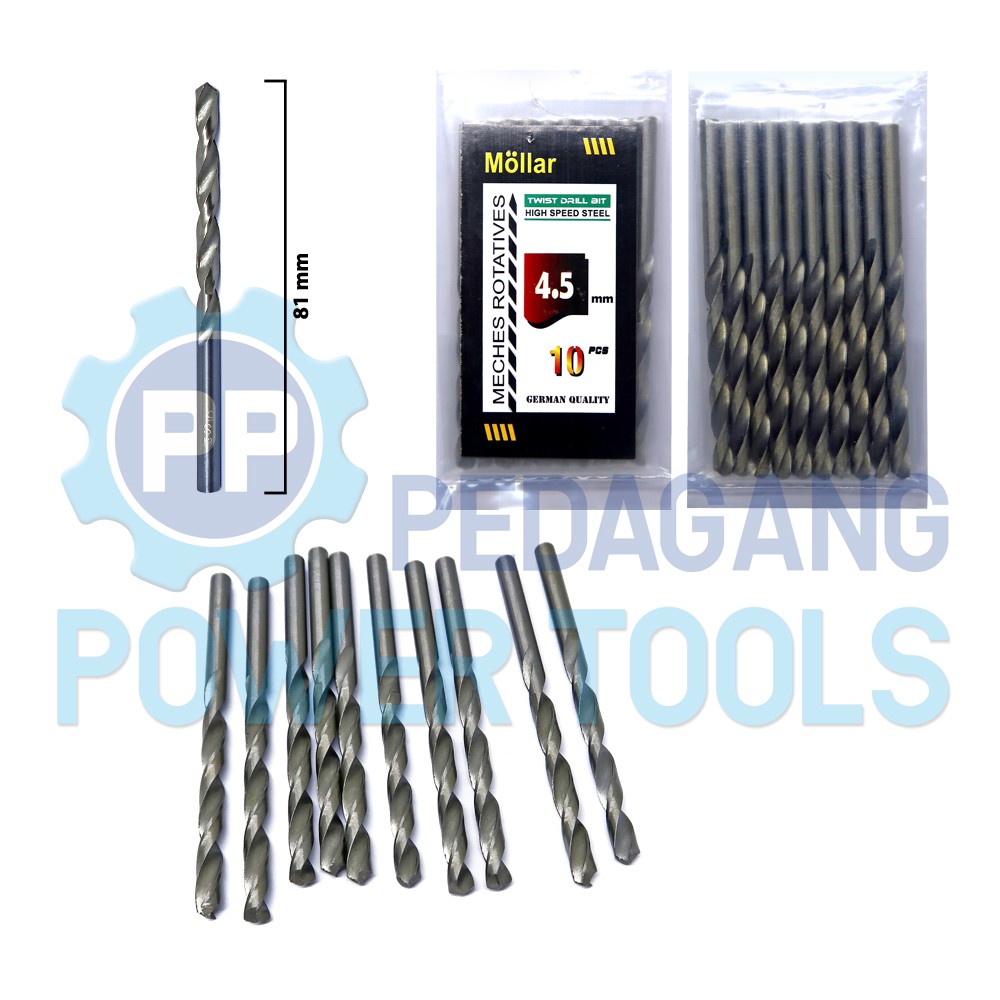 MOLLAR 1 SET 10 PCS MATA BOR BESI 4.5 MM MATABOR KAYU HSS DRILL BITS