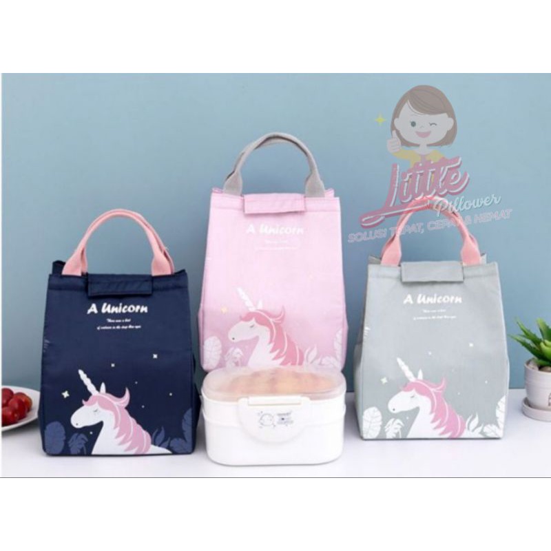 Tas Bekal Lunch Box Set Cooler Bag Unicorn Kotak Makan Termos Panas - Tas Bekal Anak - Tas Bekal Anti Panas