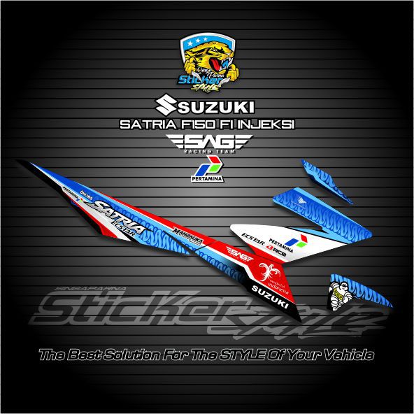 STRIPING STIKER VARIASI SUZUKI SATRIA FU/F150 FI INJEKSI LIVERY PERTAMINA SAG MANDALIKA RACING TEAM