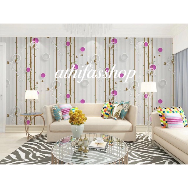 Wallpaper Dinding / Wallpaper Sticker POHON POLKADOT UNGU