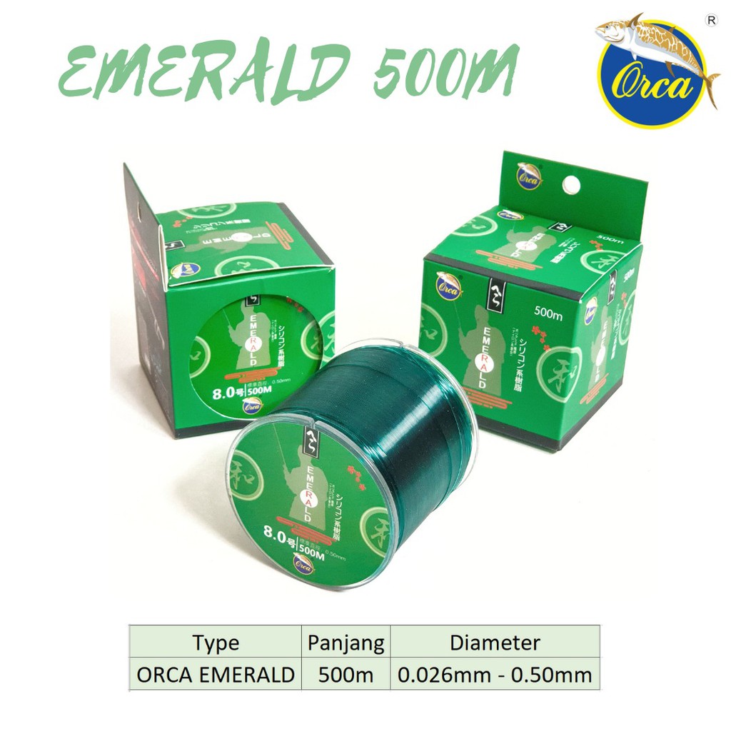 Senar Pancing Orca Emerald 500m Warna Hijau 0.26 0.28 0.30 0.35mm Warna Hijau senar Murah