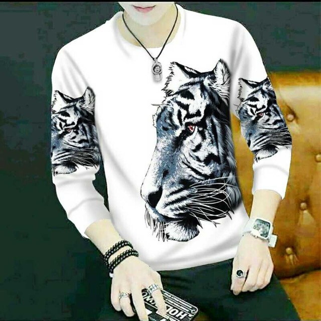 BAJU KAOS LENGAN PANJANG COWOK ATASAN PRIA MOTIF MACAN FASHION KEKINIAN