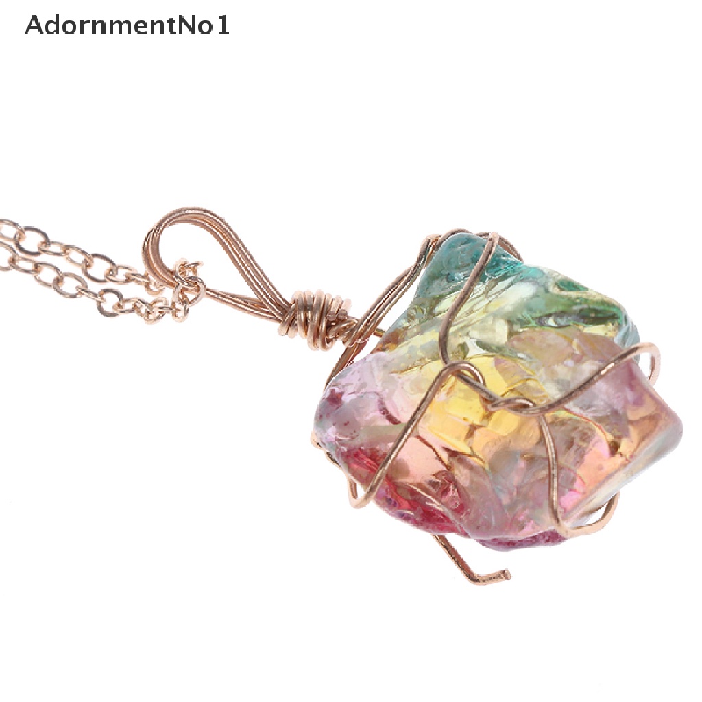 (AdornmentNo1) Kalung Rantai Dengan Liontin Batu Kristal Chakra Rock Warna Pelangi Untuk Wanita