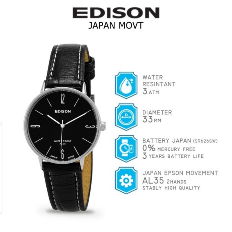 Jam Tangan Edison AR EG 264.7 EL 264.7 Waterproof Japan Movement