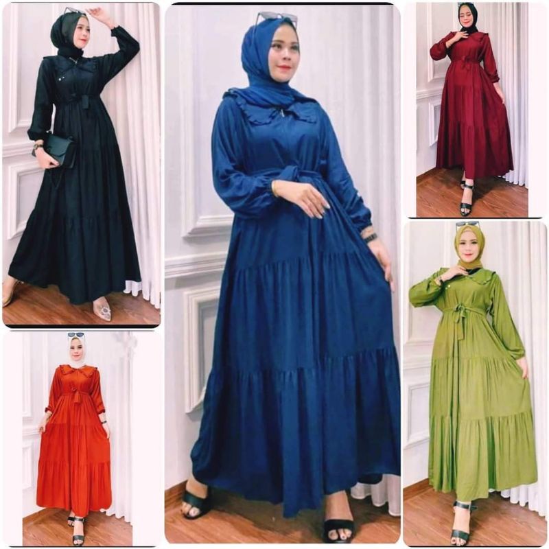 GAMIS TWILL POLOS TEBAL KERAH MIDI TERBARU GAMIS SYAR'I WANITA MODEL SUSUN POLOS REMPEL BAHAN TWILL 