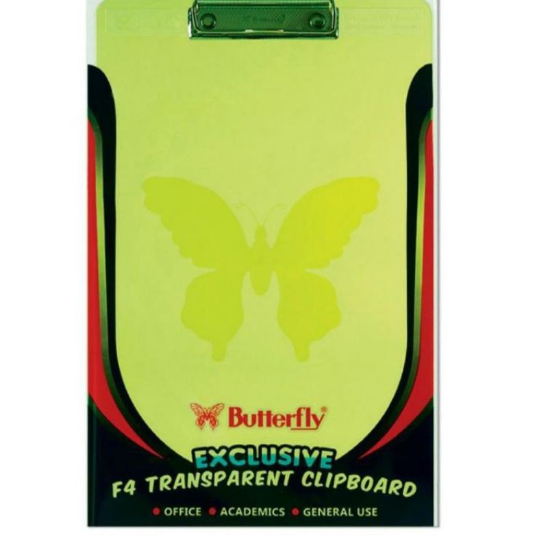 Papan Jalan / Clipboard Butterfly Plastik Transparan F4 (Folio)