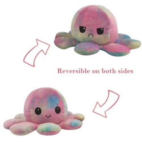 Boneka Gurita cumi Octopus Doll Berubah Bolak Balik Ekspresi RAINBOW PELANGI TikTok Cotton Ball
