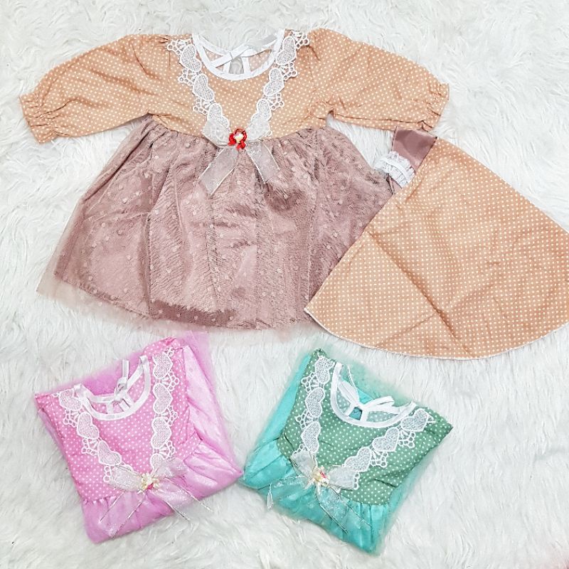Gamis Bayi Baju Muslim Anak Bayi Perempuan Polka Tutu Renda