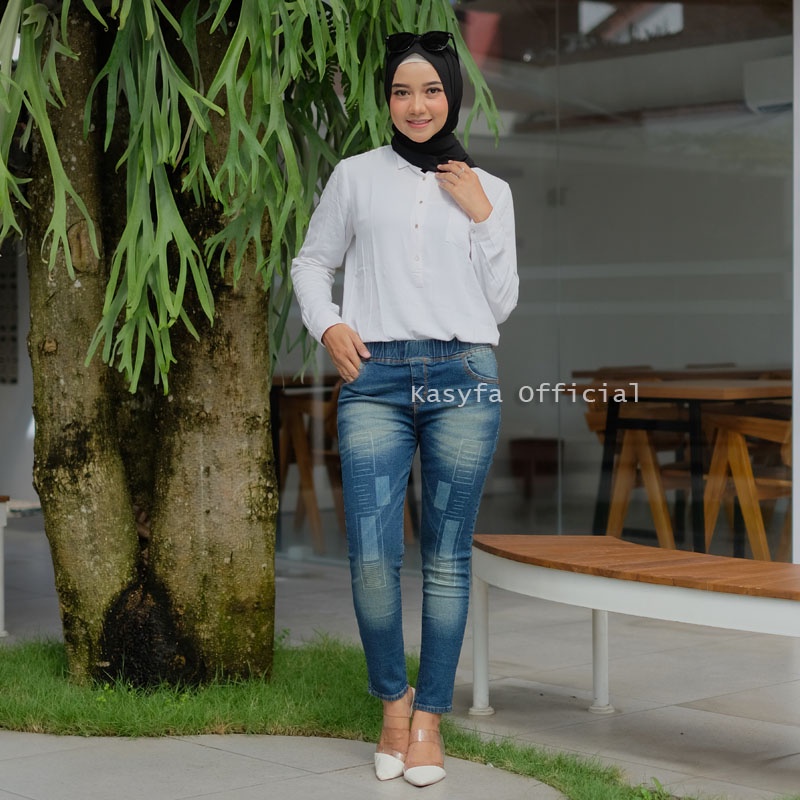 CELANA JEANS FULL KARET LASER KOTAK // LESTY JEGGING JEANS #2