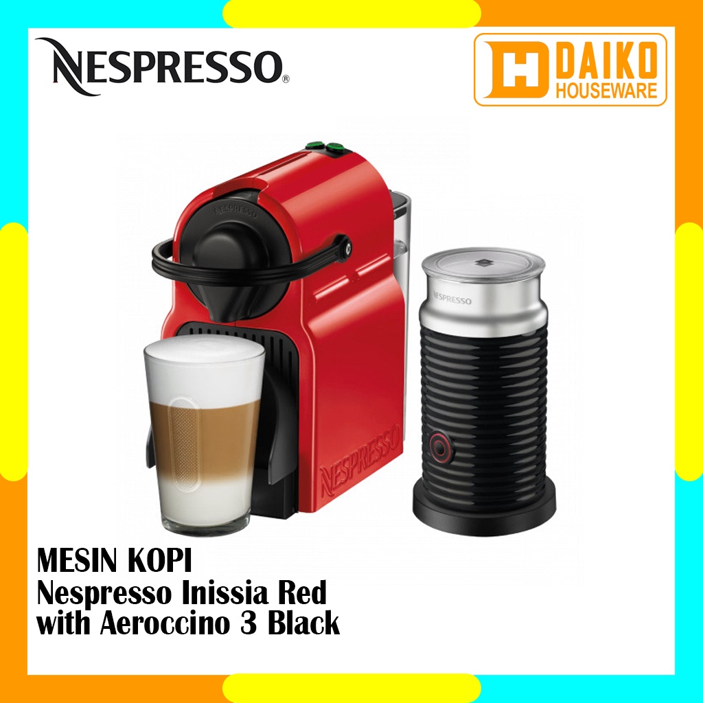 Mesin Kopi Nespresso Inissia Coffee Machine Red With Aeroccino3 Black Original Nespresso