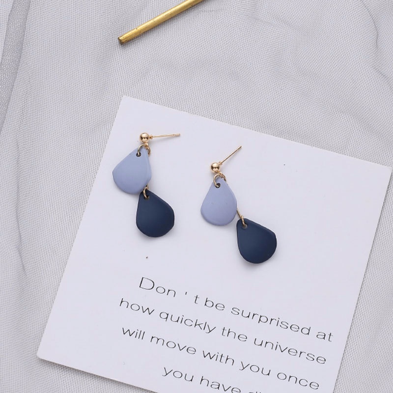 Anting Tusuk Gantung Bentuk C Desain Bungatetesan Air Warna Biru Gaya Unik Untuk Wanita